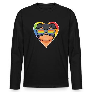 Rainbow - Dog with glasses - Rottweiler - Men's Premium Organic Long Sleeve Shirt - black - Front - Nico (187cm)