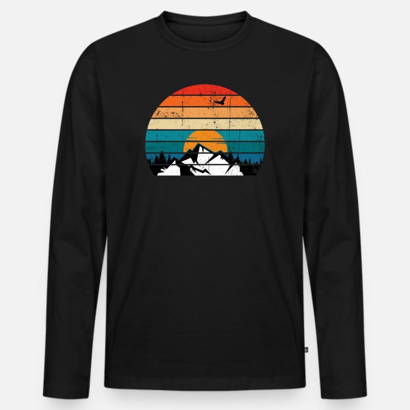 Retro Sunset Peak Silhouette - Männer Premium Bio Langarmshirt - Schwarz