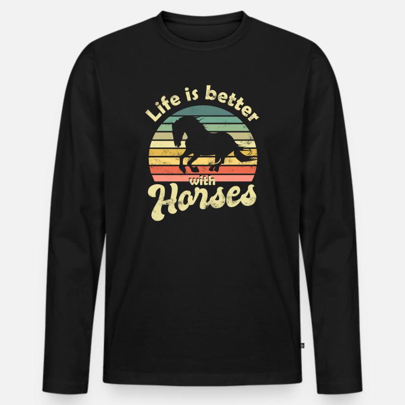 Pferd Pferde - Männer Premium Bio Langarmshirt - Schwarz