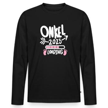Onkel 2023 - Onkel werden - Onkel loading 2023 - Männer Premium Bio Langarmshirt - Schwarz - Vorne - Nico (187cm)