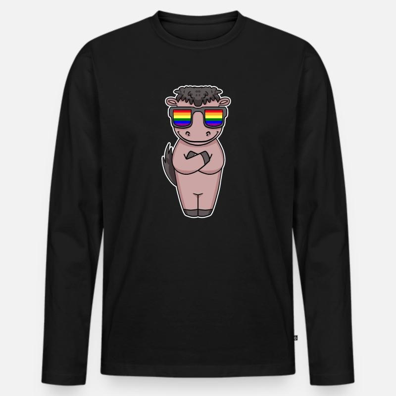 Gay Regenbogen - Pferd mit Brille - Männer Premium Bio Langarmshirt - Schwarz