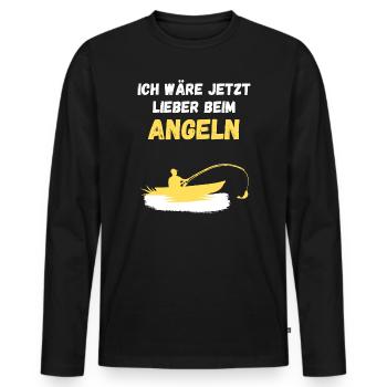 Ich wäre jetzt lieber beim Angeln - Männer Premium Bio Langarmshirt - Schwarz - Vorne - Nico (187cm)