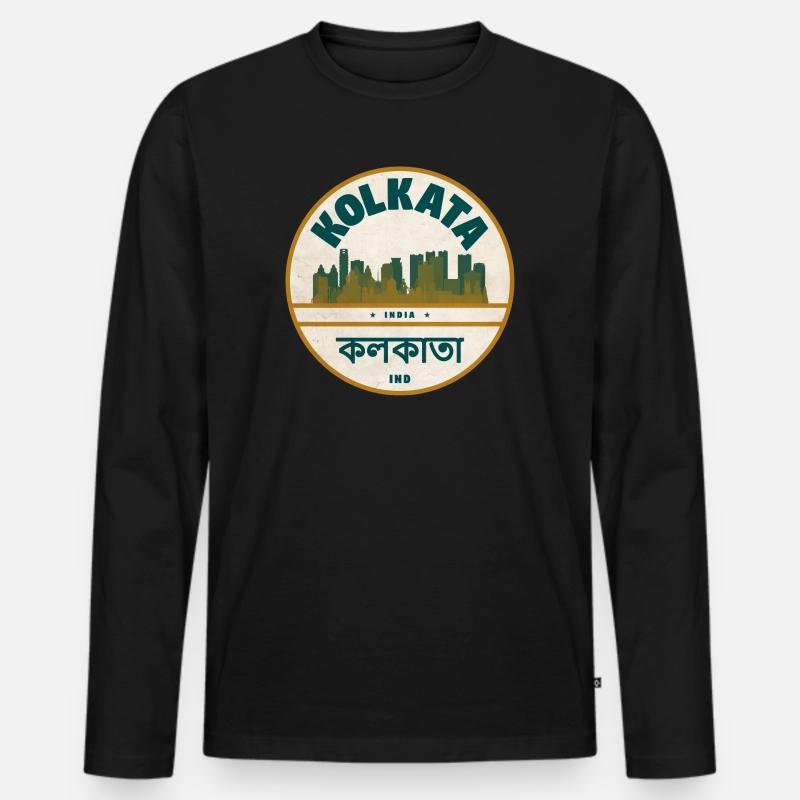 Kolkata Skyline Abzeichen - Männer Premium Bio Langarmshirt - Schwarz