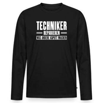 Slogan de soutien technicien de service pour les artisans - T-shirt manches longues Premium bio Homme - noir - Devant - Nico (187cm)