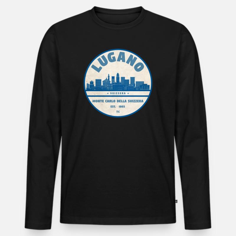 Lugano Skyline Abzeichen Shirt - Männer Premium Bio Langarmshirt - Schwarz