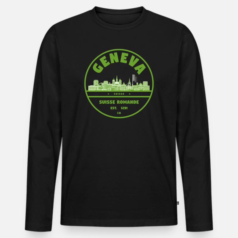 Genf Skyline Emblem Schweiz - Männer Premium Bio Langarmshirt - Schwarz