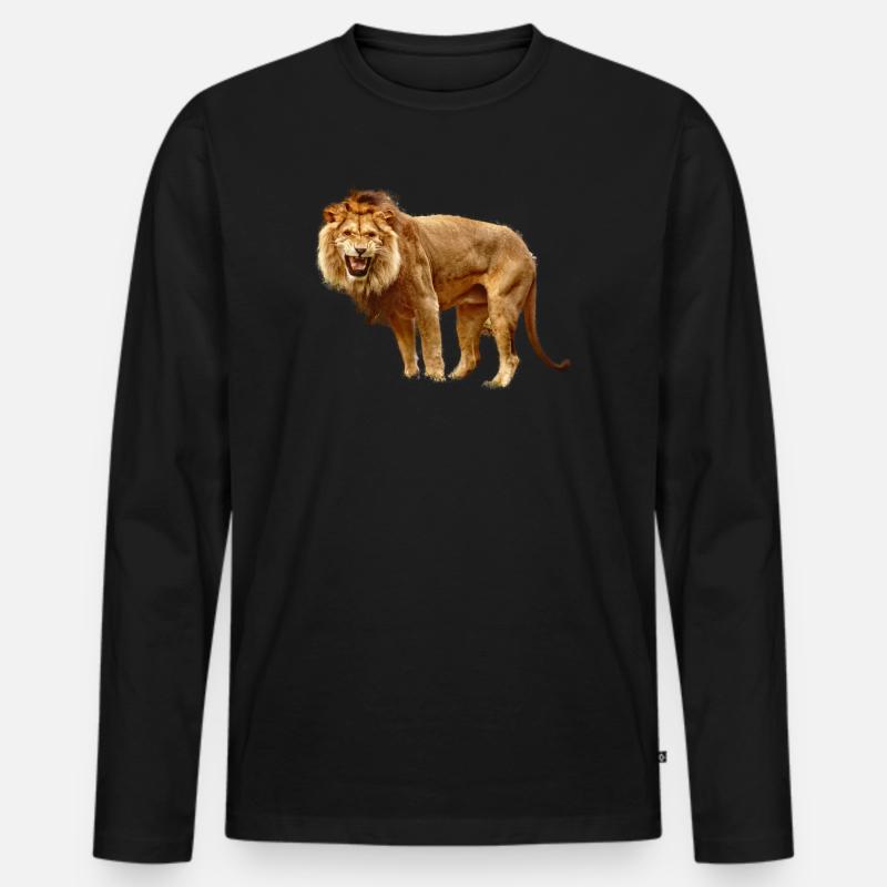 Löwe - Männer Premium Bio Langarmshirt - Schwarz