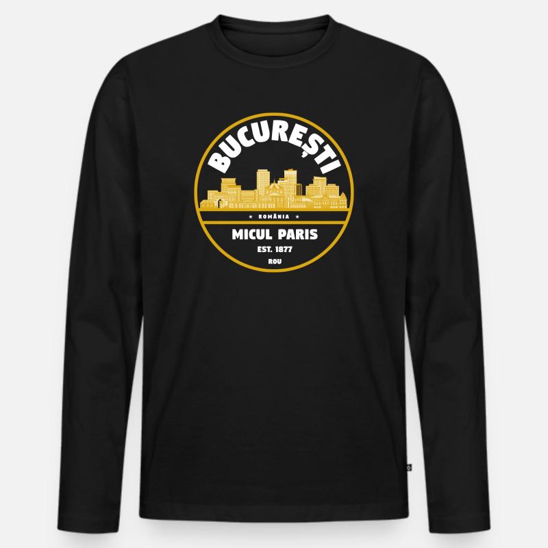 Micul Paris Bukarest Badge - Männer Premium Bio Langarmshirt - Schwarz