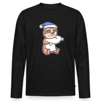 Sloth with pillow and sleeping cap - Men's Premium Organic Long Sleeve Shirt - black - Front - Nico (187cm)