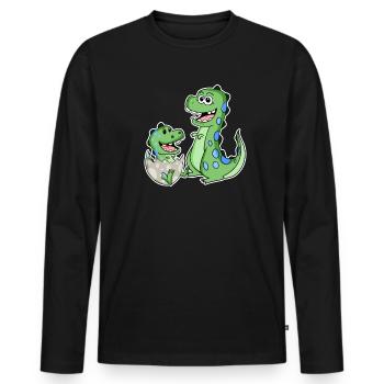 Dinosaurier mit Baby Dinosaurier - Männer Premium Bio Langarmshirt - Schwarz - Vorne - Nico (187cm)