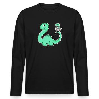 Dinosaurier mit Baby Dinosaurier - Männer Premium Bio Langarmshirt - Schwarz - Vorne - Nico (187cm)