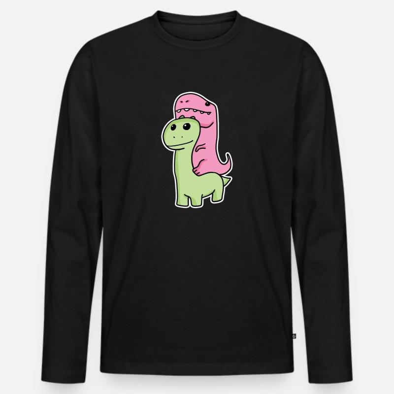 Zwei Dinosaurier - Männer Premium Bio Langarmshirt - Schwarz