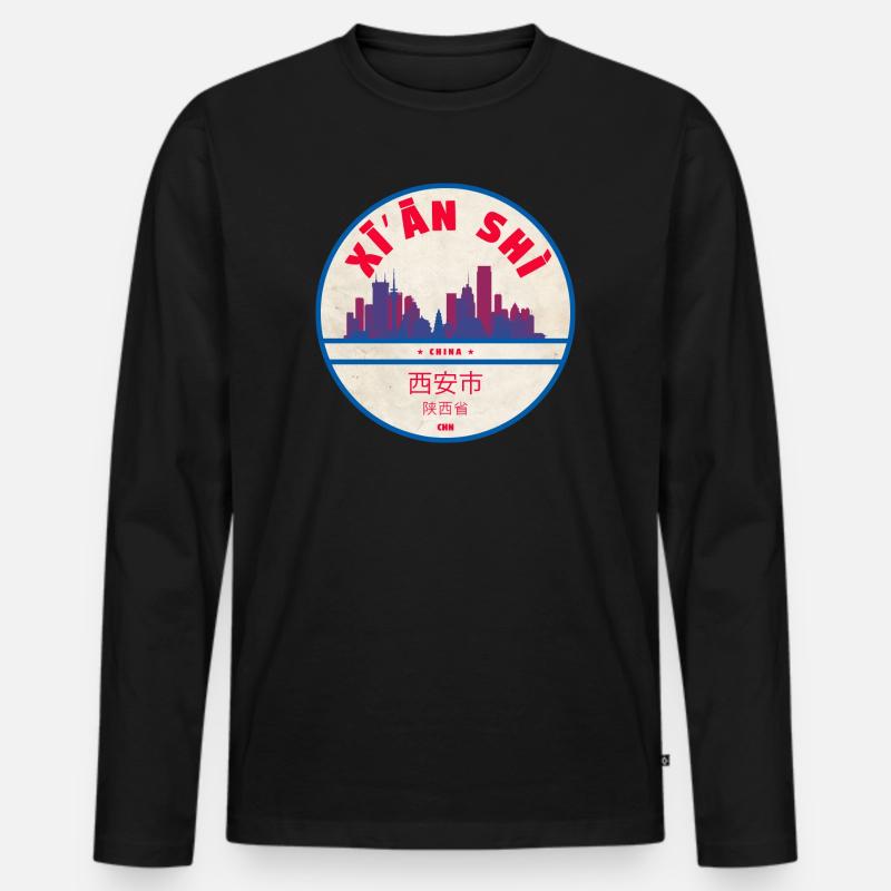 Xi’an Skyline Abzeichen - Männer Premium Bio Langarmshirt - Schwarz
