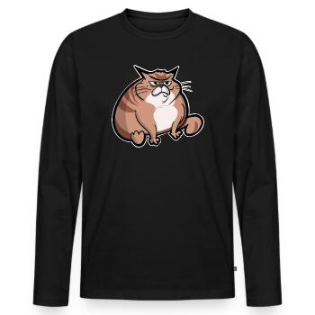 Dicke Katze - Männer Premium Bio Langarmshirt - Schwarz - Vorne - Nico (187cm)