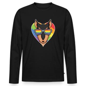 Rainbow - Dog with Glasses - Doberman - Men's Premium Organic Long Sleeve Shirt - black - Front - Nico (187cm)