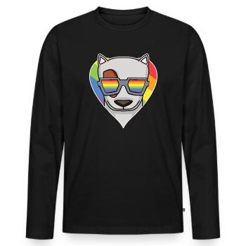 Rainbow - Dog with glasses - Bull terrier - Men's Premium Organic Long Sleeve Shirt - black - Front - Nico (187cm)