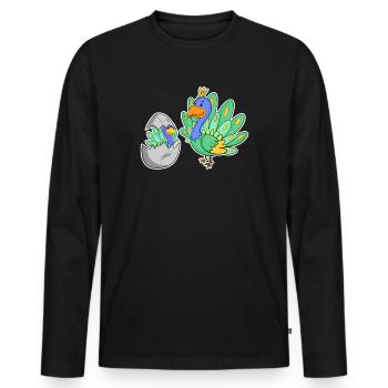 Peacock Family - Peacock with Baby - Peacock Motif - Men's Premium Organic Long Sleeve Shirt - black - Front - Nico (187cm)