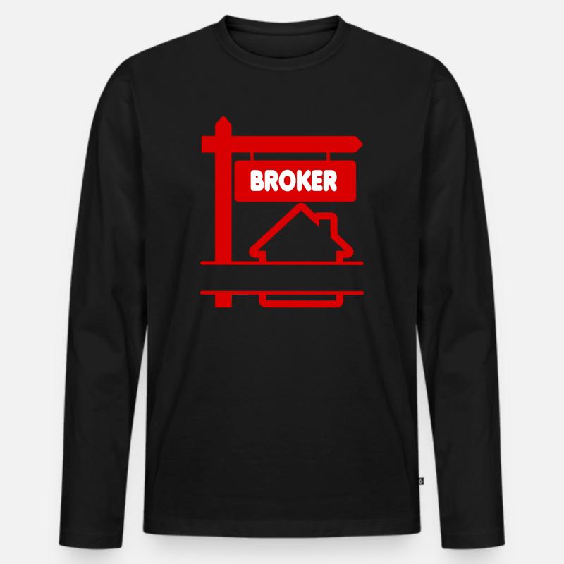 Broker-Logo rot mit Text BROKER - Männer Premium Bio Langarmshirt - Schwarz