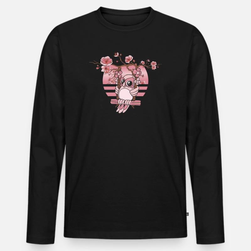 Süße Eule - Männer Premium Bio Langarmshirt - Schwarz