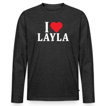 T-Shirt Ich liebe Layla T-Shirt Geschenkidee - Männer Premium Bio Langarmshirt - Anthrazit meliert - Vorne - Nico (187cm)