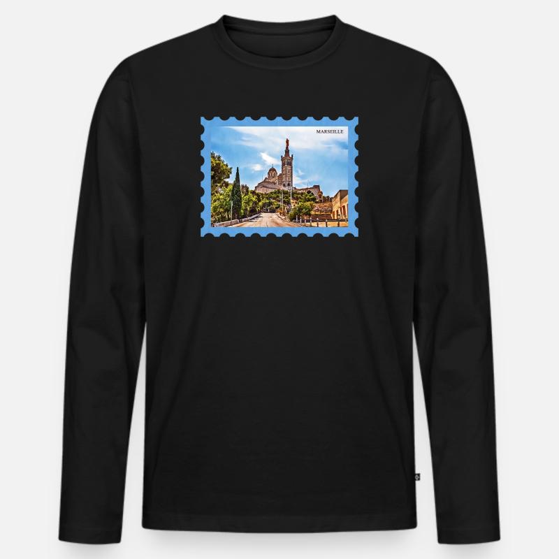 Marseille Basilika Postkarte - Männer Premium Bio Langarmshirt - Schwarz