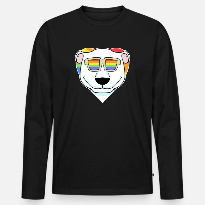 Regenbogen - Eisbär mit Brille - Männer Premium Bio Langarmshirt - Schwarz