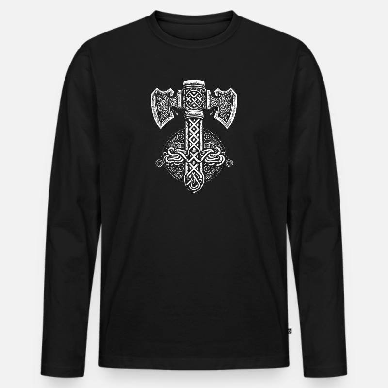 Symbol der Wikinger Mjöllnir - Männer Premium Bio Langarmshirt - Schwarz