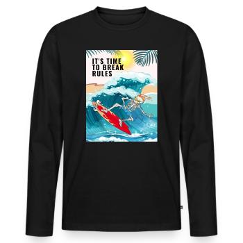 T-Shirt SKELETON SURFER - IT'S TIME TO BREAK RULES - Men's Premium Organic Long Sleeve Shirt - black - Front - Nico (187cm)