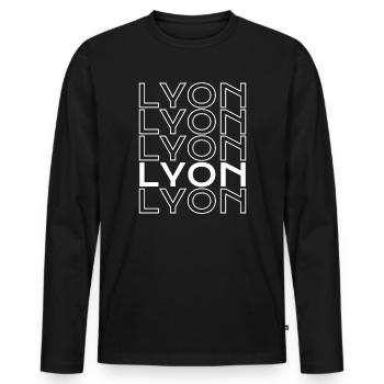 Lyon Typo Grid - Männer Premium Bio Langarmshirt - Schwarz - Vorne - Nico (187cm)