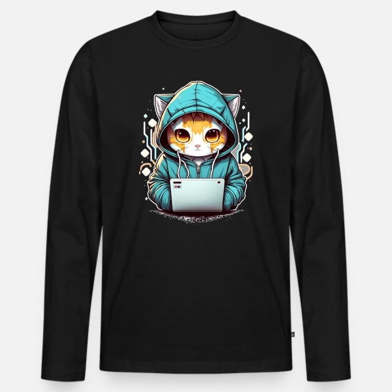 Coding cat - Männer Premium Bio Langarmshirt - Schwarz