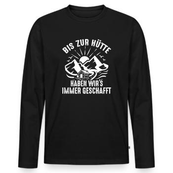 Bis zur Hütte haben wir’s immer geschafft - Männer Premium Bio Langarmshirt - Schwarz - Vorne - Nico (187cm)