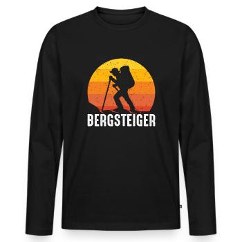 Bergsteiger Retro Motiv mit Sonnenuntergang - Männer Premium Bio Langarmshirt - Schwarz - Vorne - Nico (187cm)
