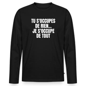 expression, langue française - T-shirt manches longues Premium bio Homme - noir - Devant - Nico (187cm)