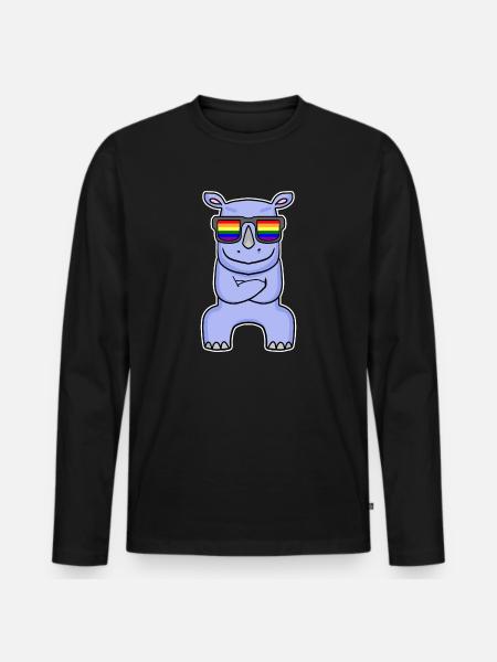 Rainbow - Rhinoceros with glasses - Men's Premium Organic Long Sleeve Shirt - black