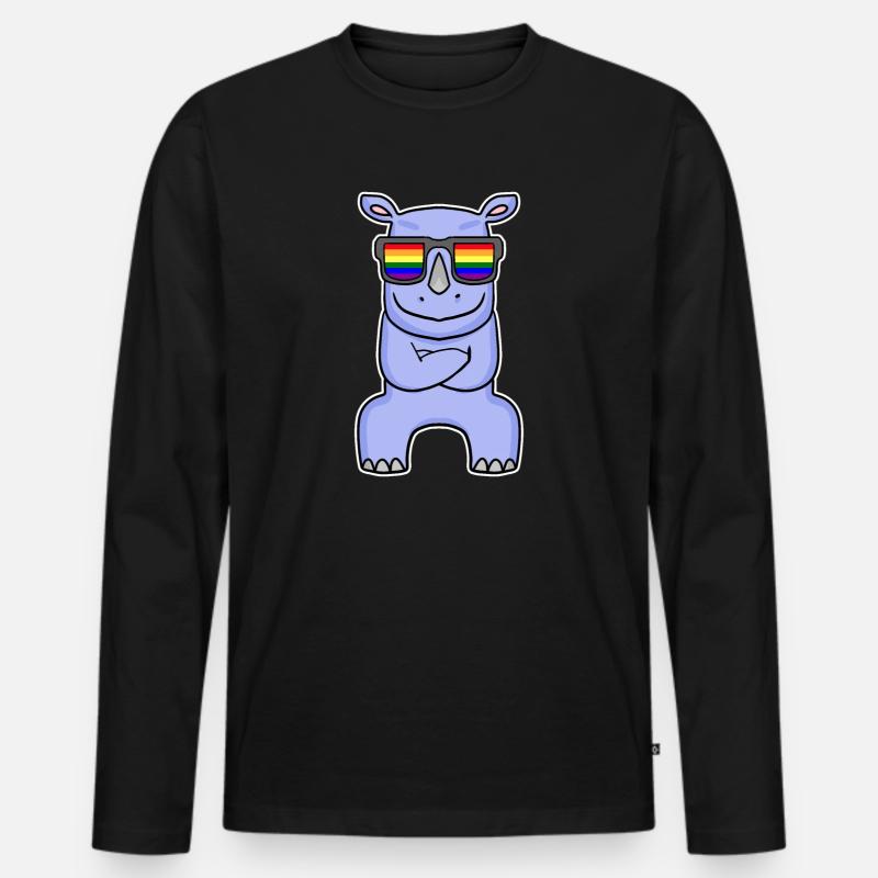 Regenbogen - Nashorn mit Brille - Männer Premium Bio Langarmshirt - Schwarz