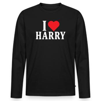 t-shirt J’adore Harry idée cadeau t-shirt - T-shirt manches longues Premium bio Homme - noir - Devant - Nico (187cm)