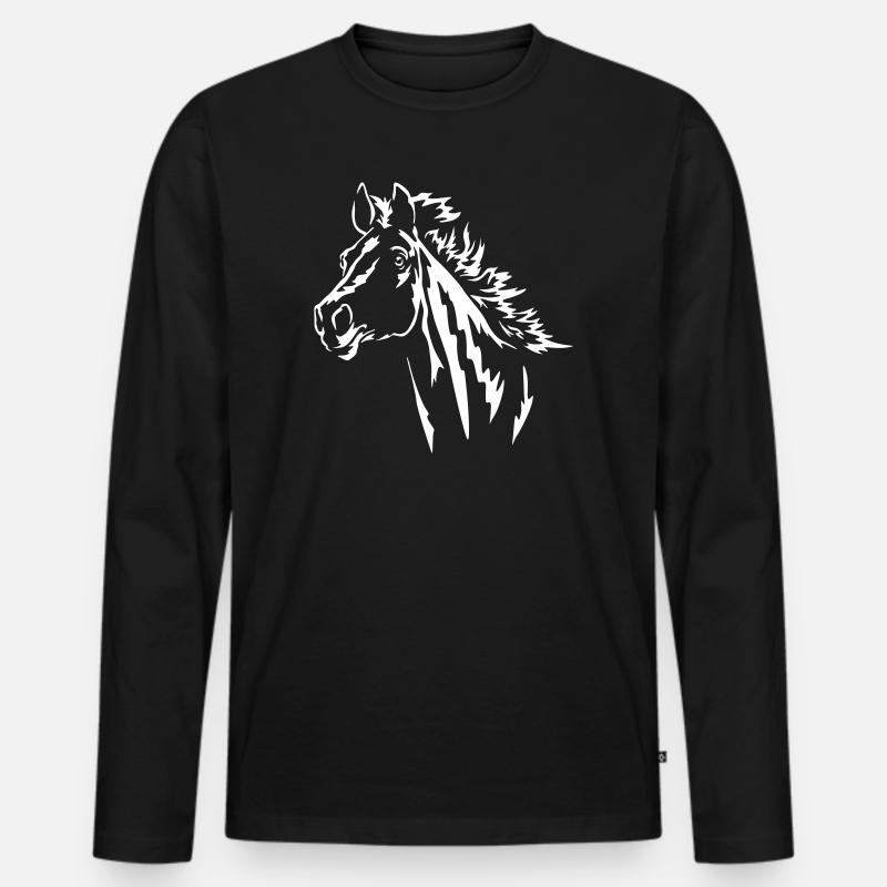 Pferd Kopf "Black Edition" - Männer Premium Bio Langarmshirt - Schwarz