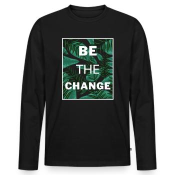 Be The Change Tropical Mindset Nature Tee - Männer Premium Bio Langarmshirt - Schwarz - Vorne - Nico (187cm)