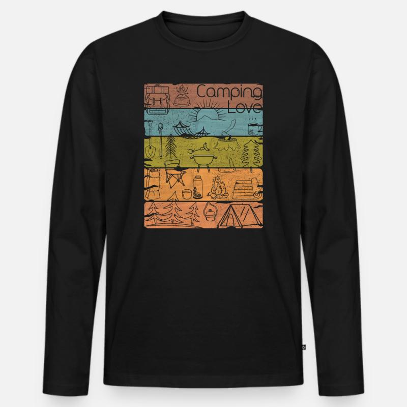Camping Love lineart retro hell - Männer Premium Bio Langarmshirt - Schwarz