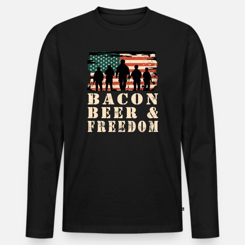 Bacon, Bier und Freiheit - Männer Premium Bio Langarmshirt - Schwarz