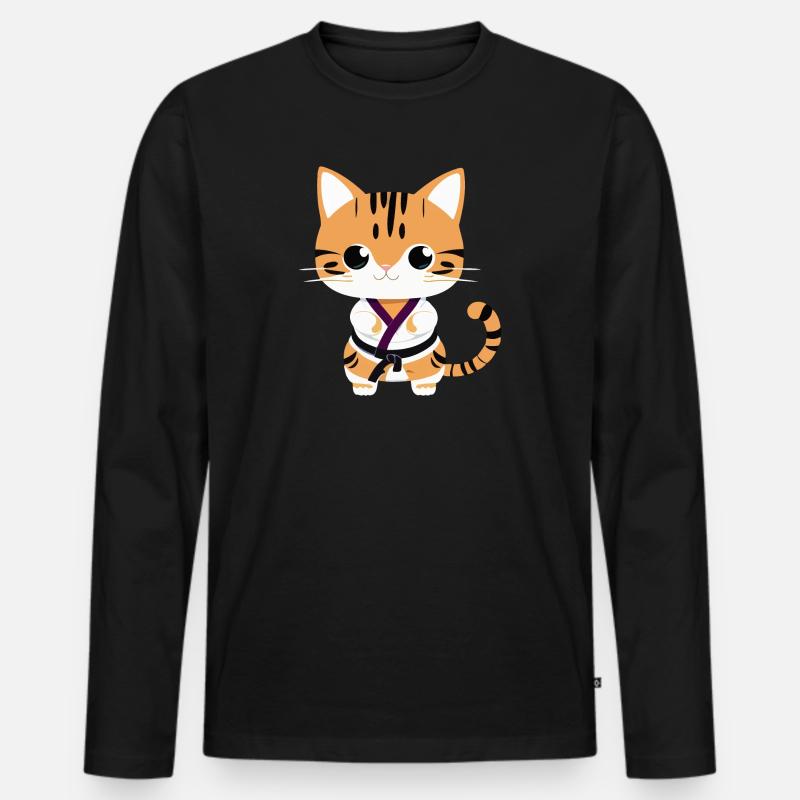 Karate Kätzchen - Männer Premium Bio Langarmshirt - Schwarz