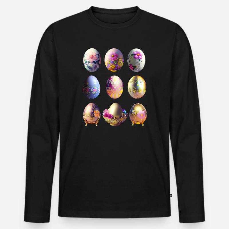 Bunte Ostereier Sticker Set - Männer Premium Bio Langarmshirt - Schwarz