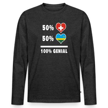 Ruanda und Schweiz 100% Genial Flagge - Männer Premium Bio Langarmshirt - Anthrazit meliert - Vorne - Nico (187cm)