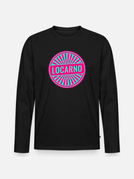 Locarno Neon Round Stamp - Men's Premium Organic Long Sleeve Shirt - black