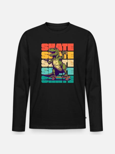 Skateboarding Cool Skateboarder T Rex Dinosaur - Men's Premium Organic Long Sleeve Shirt - black