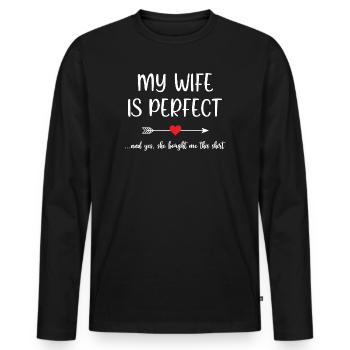 Ma femme est parfaite - T-shirt manches longues Premium bio Homme - noir - Devant - Nico (187cm)