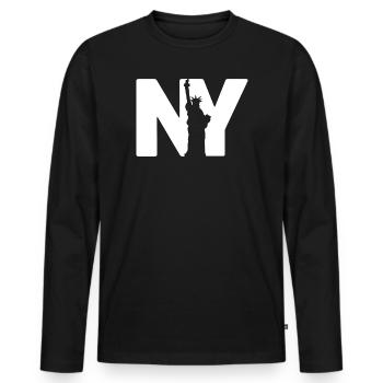 New York Statue - Männer Premium Bio Langarmshirt - Schwarz - Vorne - Nico (187cm)
