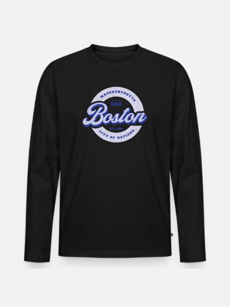 Boston Lettering Circle Badge - Men's Premium Organic Long Sleeve Shirt - black