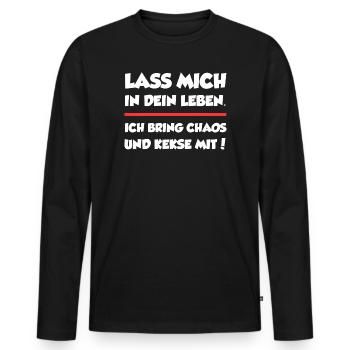 Chaos und Kekse | Lustiges Spruchshirt - Männer Premium Bio Langarmshirt - Schwarz - Vorne - Nico (187cm)