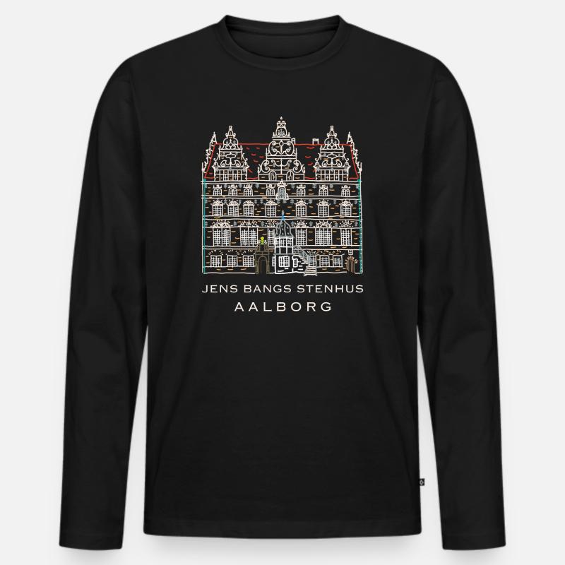 Aalborg, Jens Bangs Stenhus, Dänemark - Männer Premium Bio Langarmshirt - Schwarz